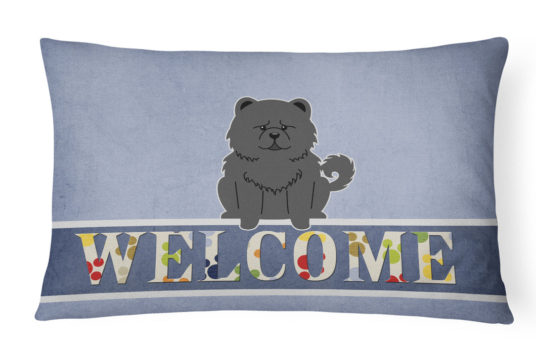 12 in x 16 in  Outdoor Throw Pillow Chow Chow Black Welcome Canvas Fabric Decorative Pillow