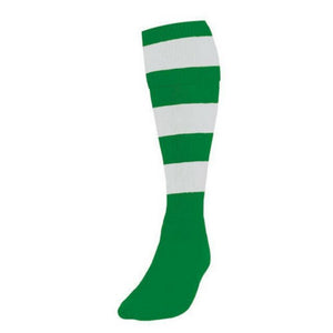 Childrens/Kids Hooped Football Socks - Emerald Green/White