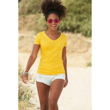 Load image into Gallery viewer, Fruit Of The Loom Ladies Lady-Fit Valueweight V-Neck Short Sleeve T-Shirt (Sunflower)