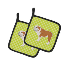 Load image into Gallery viewer, English Bulldog Checkerboard Green Pair of Pot Holders