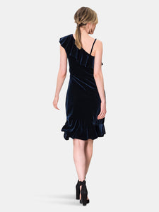 Tereza  Asymmetrical Dress in Midnight Velvet Blue