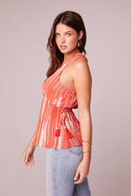Load image into Gallery viewer, Gabriella Orange Stripe Tassel Tie Tank Top - Orange/Cream