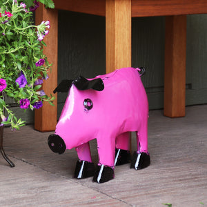 Metal 12" Set of 2 Indoor Outdoor Pink Princess Pig Metal Statues Garden Decor