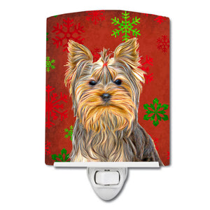 Red Snowflakes Holiday Christmas  Yorkie / Yorkshire Terrier Ceramic Night Light