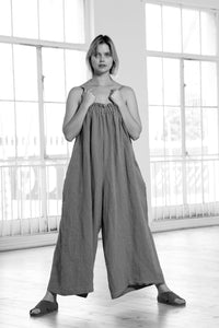 Strap Wide Leg Linen Tencel Jumpsuit