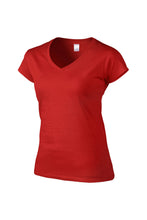 Load image into Gallery viewer, Gildan Ladies Soft Style Short Sleeve V-Neck T-Shirt (Red)