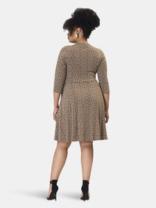 Sweetheart Wrap A-Line Dress in Confetti Dot Chocolate Chip Brown (Curve)