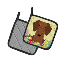 Load image into Gallery viewer, Easter Eggs Dachshund Red Brown Pair of Pot Holders