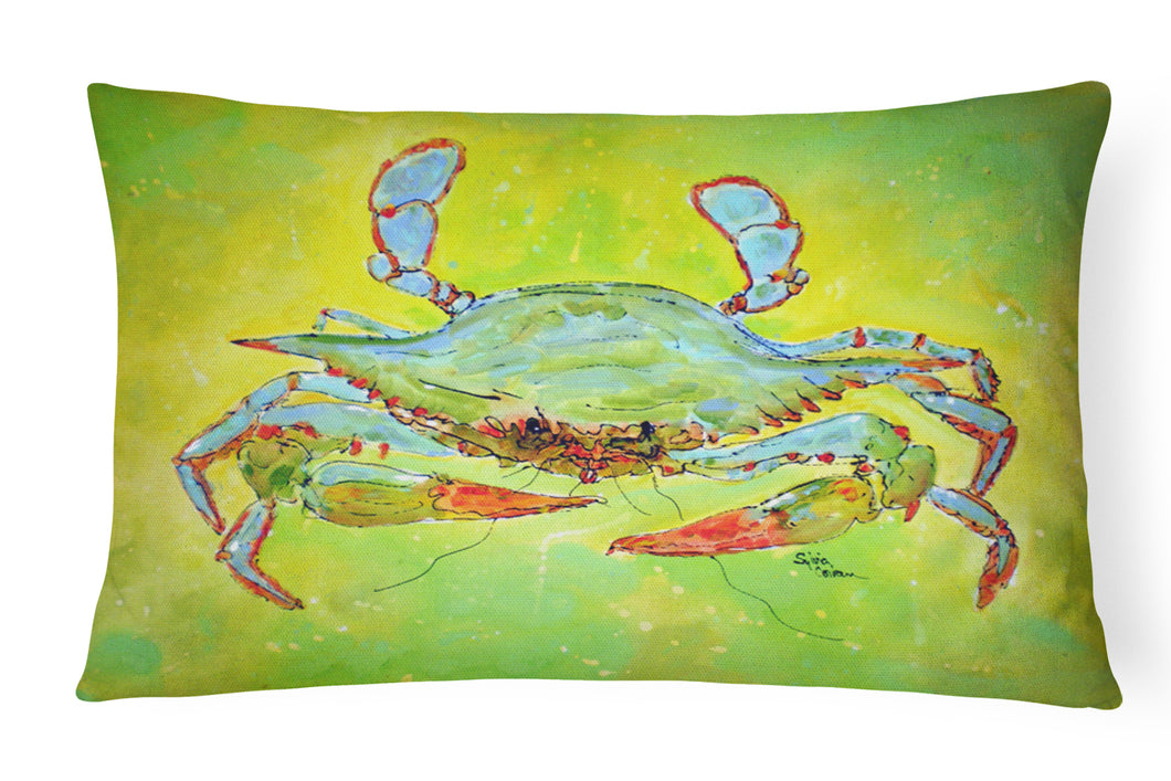 12 in x 16 in  Outdoor Throw Pillow Bright Green Blue Crab Canvas Fabric Decorative Pillow