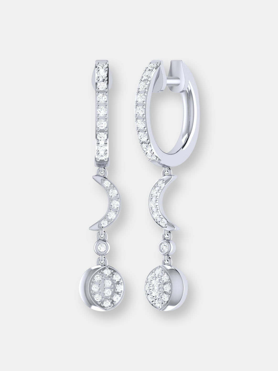 Moonlit Phases Diamond Hoop Earrings In Sterling Silver