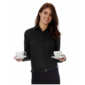B&C Ladies Smart Long Sleeve Poplin Shirt / Ladies Shirts (Black)