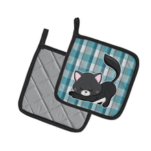 Load image into Gallery viewer, Little Black Cat Kitten Pair of Pot Holders