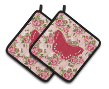 Load image into Gallery viewer, Butterfly Shabby Chic Pink Roses  Pair of Pot Holders