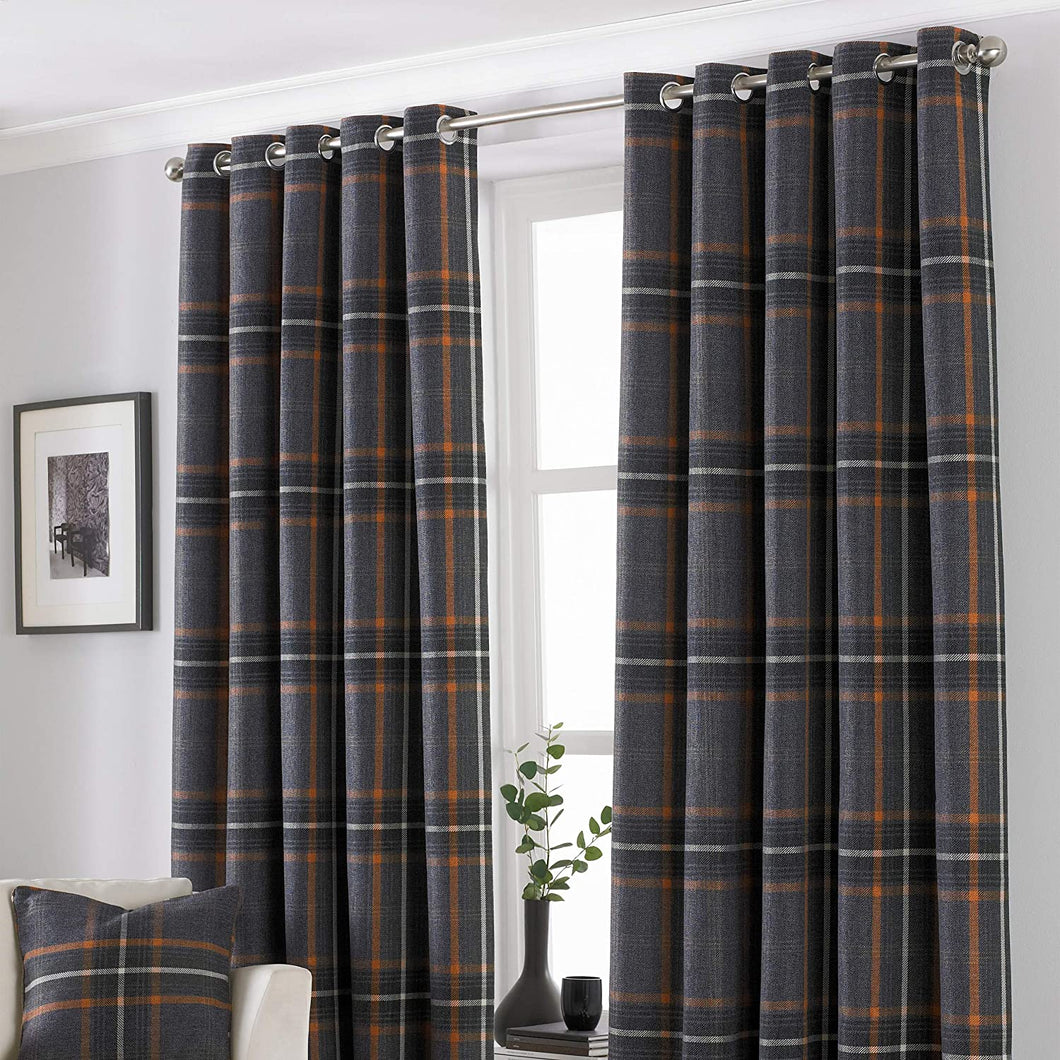Riva Home Aviemore Checked Pattern Ringtop Curtains/Drapes (Rust) (66 x 54in (168 x 137cm))