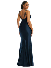 Load image into Gallery viewer, Deep V-Neck Stretch Satin Mermaid Dress With Slight Train