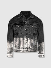 Load image into Gallery viewer, Shorter Washed Black Denim Jacket with Mercury Foil