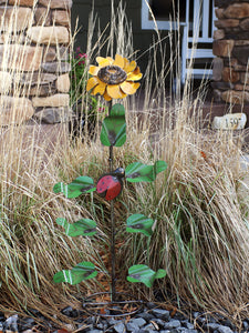 Outdoor Sunflower with Ladybug Metal Art Garden Stake