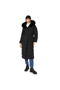 Womens/Ladies Longline Faux Fur Padded Coat - Black