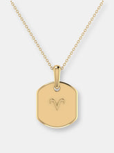 Load image into Gallery viewer, Aries Ram Diamond Constellation Tag Pendant Necklace In 14K Yellow Gold Vermeil On Sterling Silver
