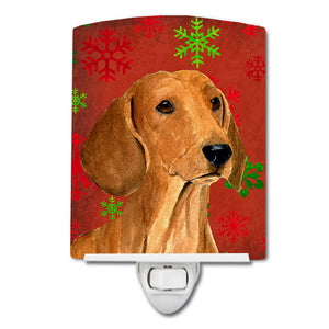 Dachshund Red and Green Snowflakes Holiday Christmas Ceramic Night Light