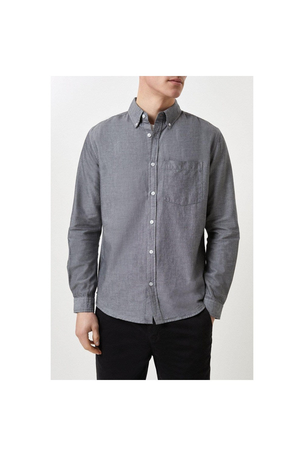 Mens Oxford Pocket Long-Sleeved Shirt - Charcoal