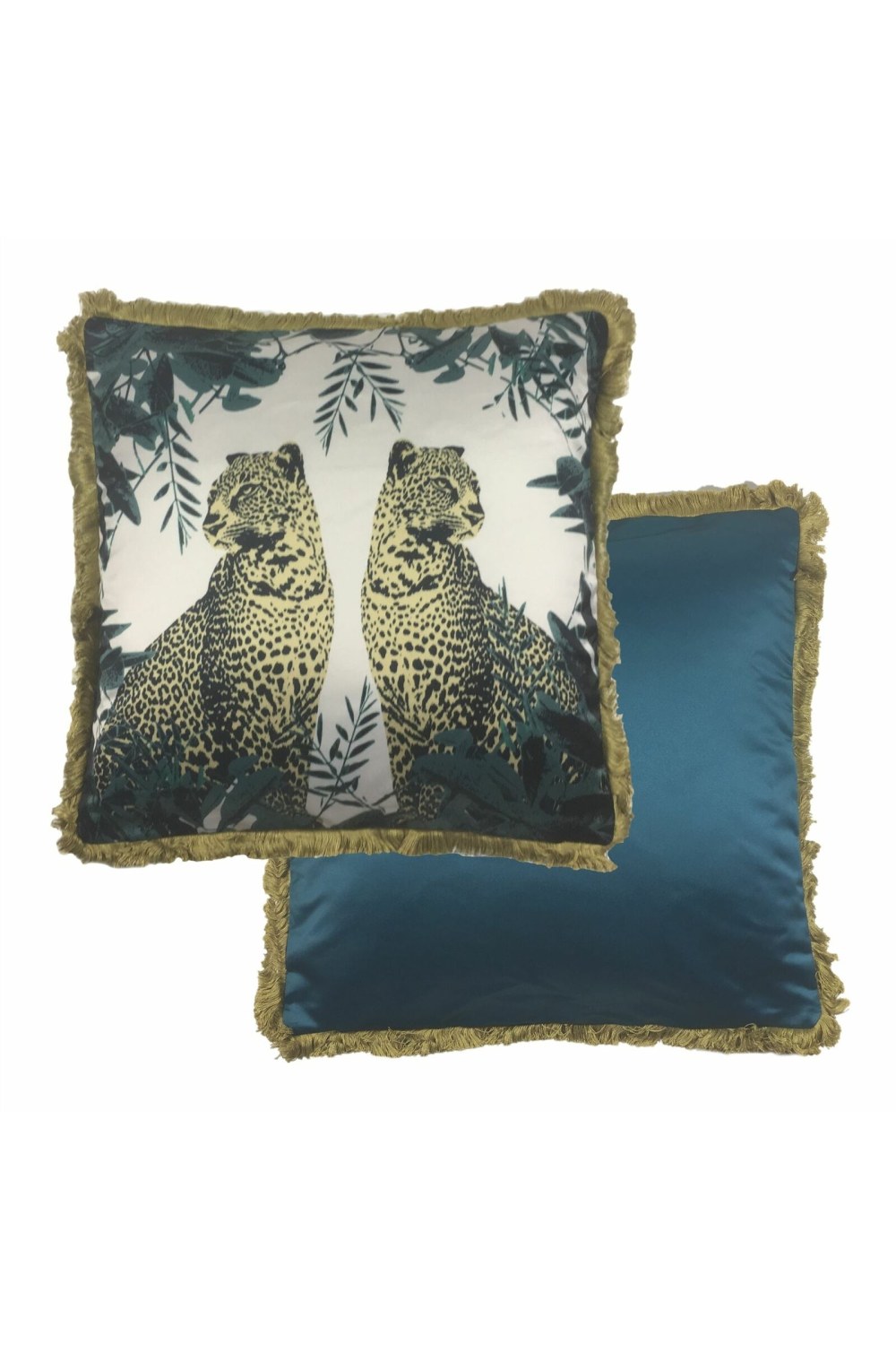 Leopard Cushion Cover - Teal/Ochre Yellow