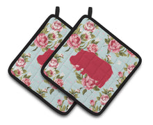 Load image into Gallery viewer, Hippopotamus Shabby Chic Blue Roses BB1130 Pair of Pot Holders