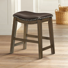 Load image into Gallery viewer, Pecos 20 in. Brown Backless Wood Frame Saddle Dining Bar Stool With Faux Leather Seat
