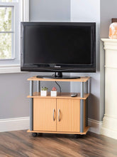 Load image into Gallery viewer, Rolling Wood TV Stand with Cabinet, Natural