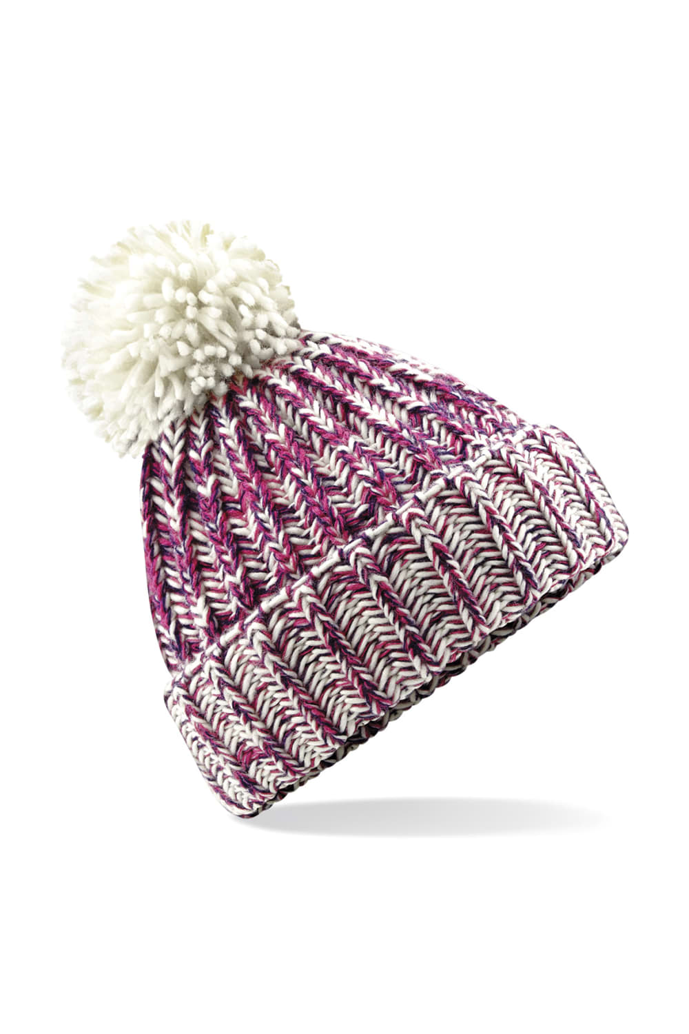 Unisex Twist-Knit Pom Pom Winter Beanie Hat - Fuchsia Twist