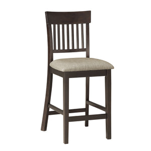 Carlow 42.5 in. Dark Brown Full Back Wood Frame Bar Stool With Slat Back Fabric Seat (Set of 2)