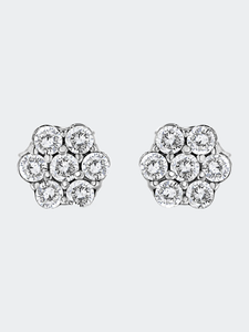 .925 Sterling Silver 2.0 Cttw Prong Set Round-Cut Treated Diamond Floral Cluster Stud Earring