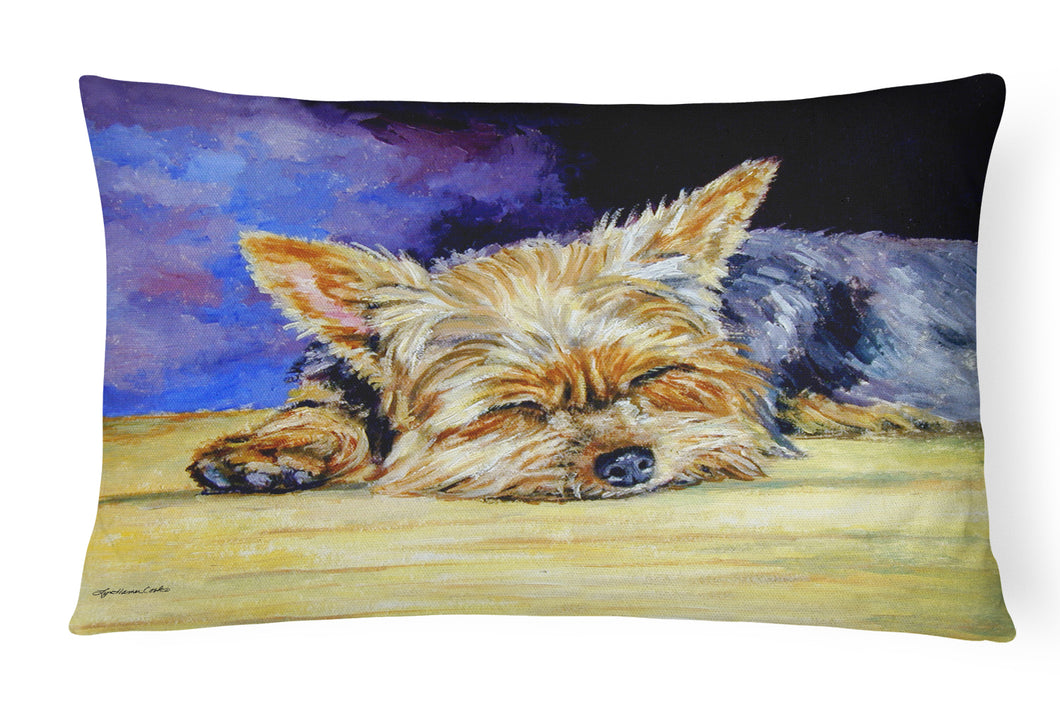 12 in x 16 in  Outdoor Throw Pillow Yorkie Taking a Nap Canvas Fabric Decorative Pillow
