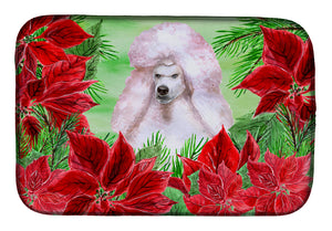 14 in x 21 in White Standard Poodle Poinsettas Dish Drying Mat