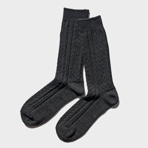 Paper x Superwash Wool Cable Socks - Black