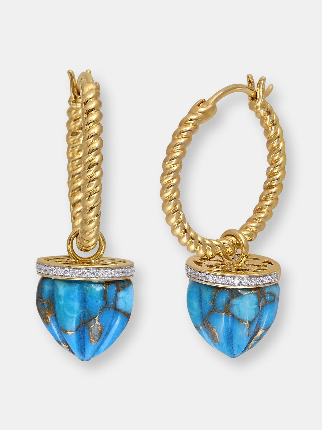 Summer Nights Turquoise & Diamond Hoop Earrings in 14K Yellow Gold Plated Sterling Silver