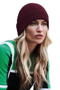 Engineered Knit Ribbed Beanie - Burgundy