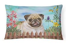 Load image into Gallery viewer, 12 in x 16 in  Outdoor Throw Pillow Fawn Pug Spring Canvas Fabric Decorative Pillow