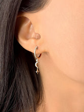 Load image into Gallery viewer, Starlit Crescent Diamond Hoop Earrings in Sterling Silver