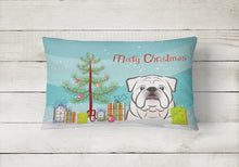 Load image into Gallery viewer, 12 in x 16 in  Outdoor Throw Pillow Christmas Tree and White English Bulldog  Canvas Fabric Decorative Pillow