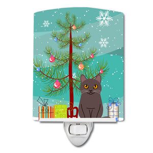 Chartreux Cat Merry Christmas Tree Ceramic Night Light