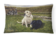 Load image into Gallery viewer, 12 in x 16 in  Outdoor Throw Pillow Yellow and Black Labradors Canvas Fabric Decorative Pillow