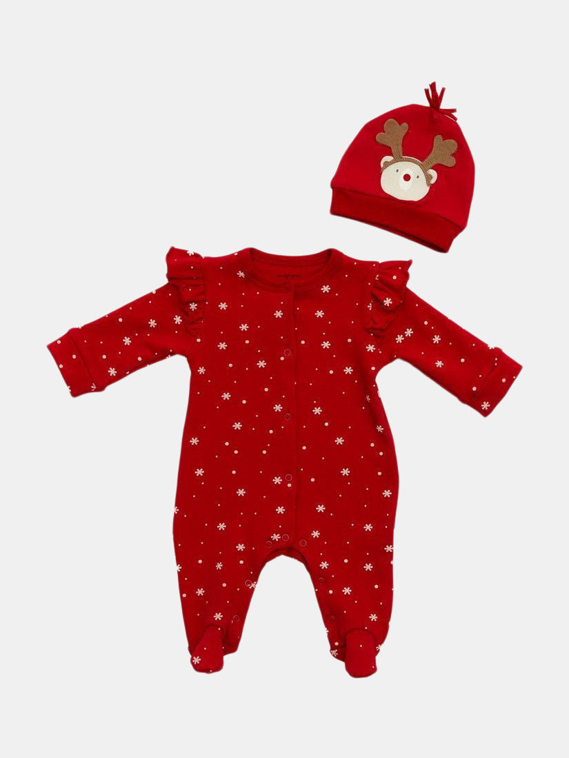 Red 2PC Overall Romper Hat Set