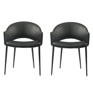 Puff Paste Harmony Black Simily Upholstery Dining Chair With Conic Legs - Set Of 2
