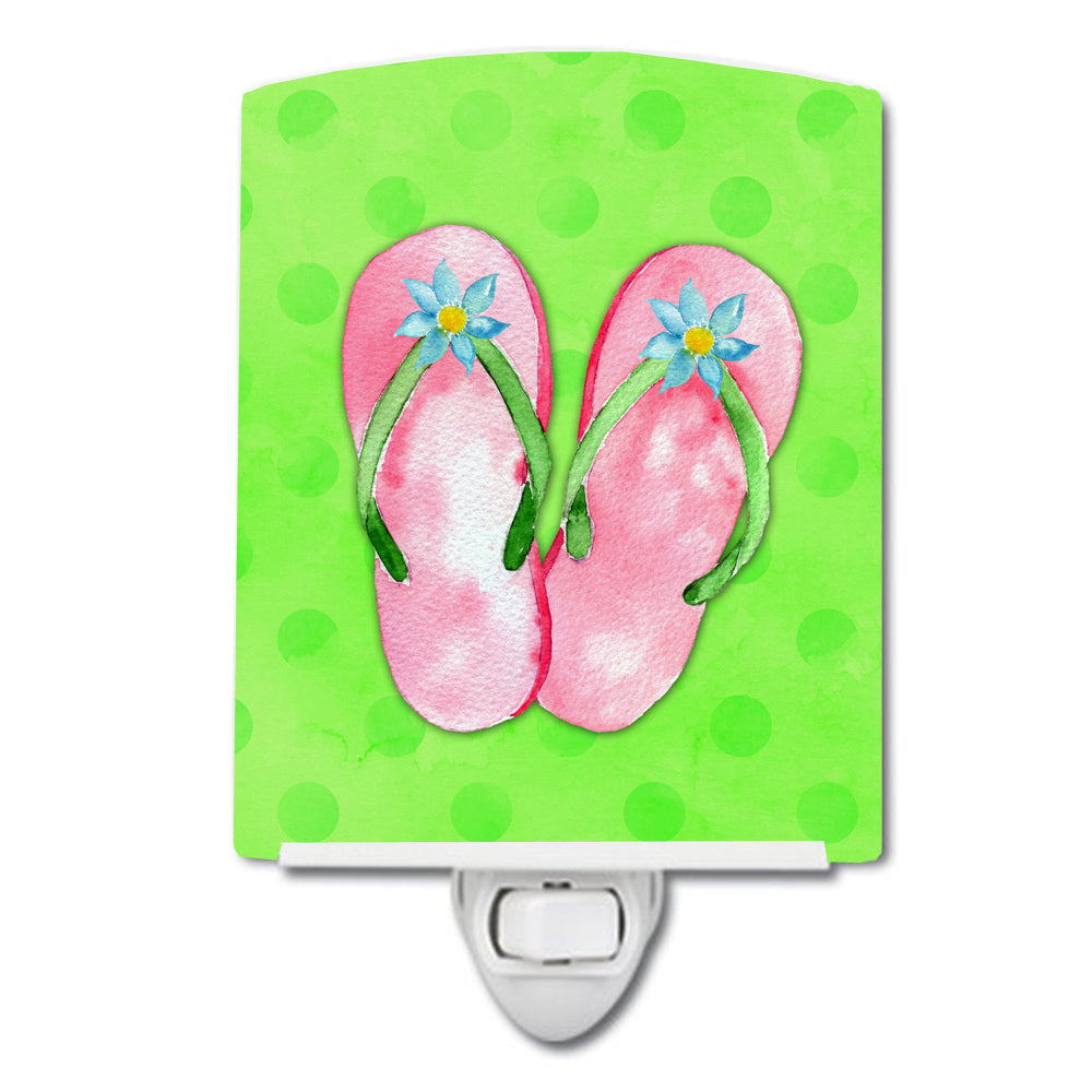 Pink Flip Flops Green Polkadot Ceramic Night Light