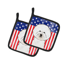Load image into Gallery viewer, American Flag and Bichon Frise Pair of Pot Holders