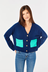 The Christie Cashmere Cardigan - Navy/Green