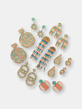 Load image into Gallery viewer, CORAL PEACOCK FRINGE BEADS BRASS HALF CIRCLE POST EARRINGS