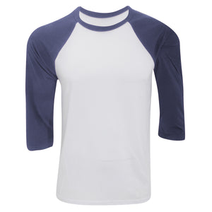 Mens 3/4 Sleeve Baseball T-Shirt - White/Denim