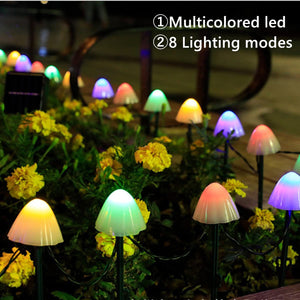 20" Solar Mushroom String LED Lights With Multi Color And 8 Modes - Multi Color